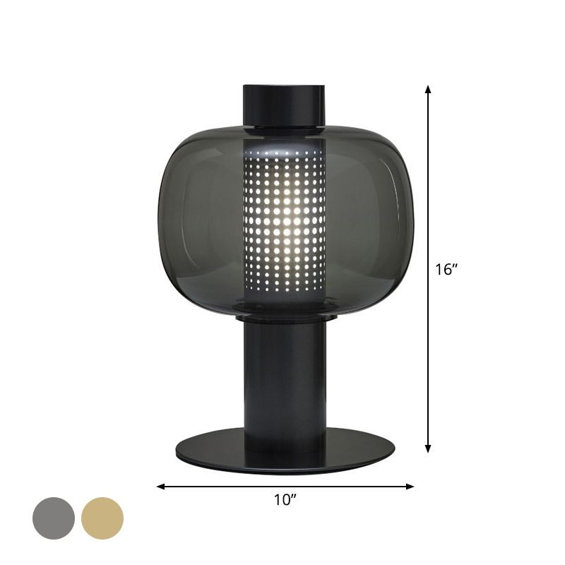 Luz de noche elíptica de humo posmoderno gris/cognac 1 lámpara de mesa de sala de estar de cabeza en negro/blanco