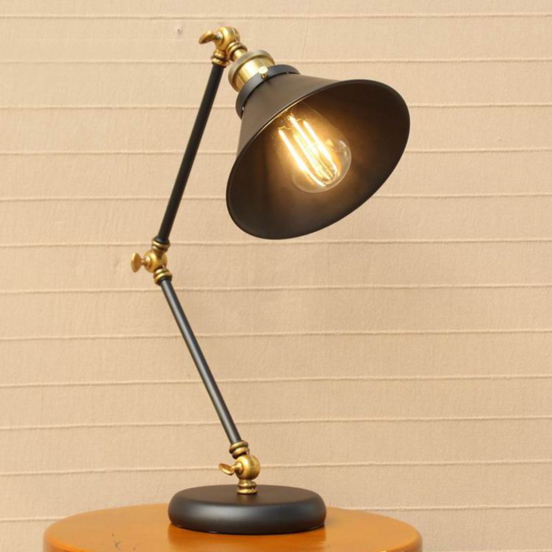 Black/Gold Finish 1 Bulb Desk Light Farmhouse Metallic Swing Arm Nightstand Lamp with Flared Shade