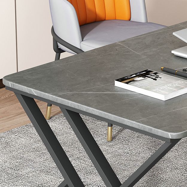 Contemporary Office Desk Rectangular Grey Writing Desk with Metal Legs