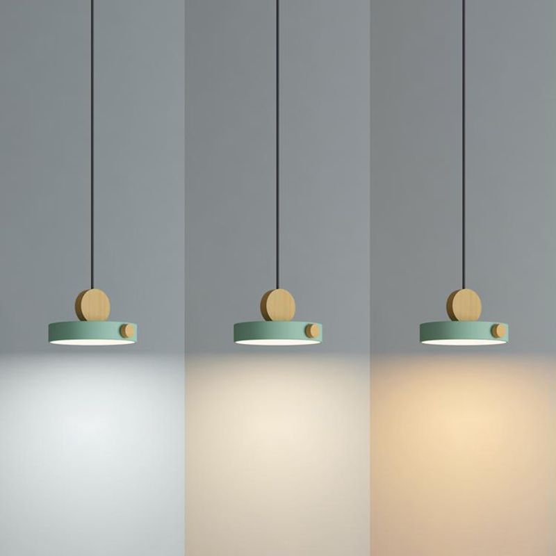 Macaron Style Hanging Light Fixture 1-Light Pendant Lamp with Wood for Living Room