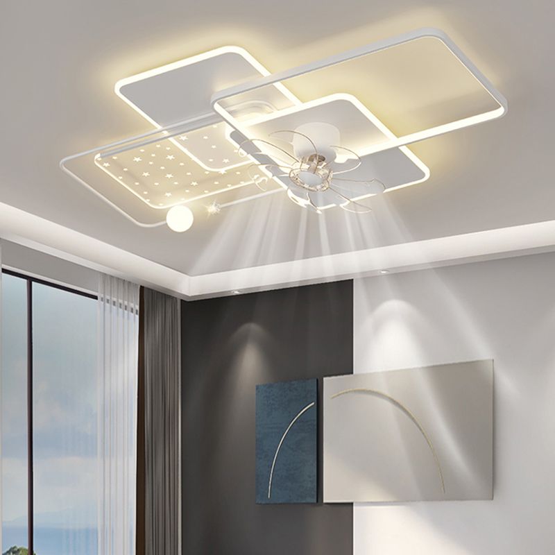 Modern Ceiling Fan in 3 - Colors Metal and Acrylic LED Fan Lighting with Crystal Accent