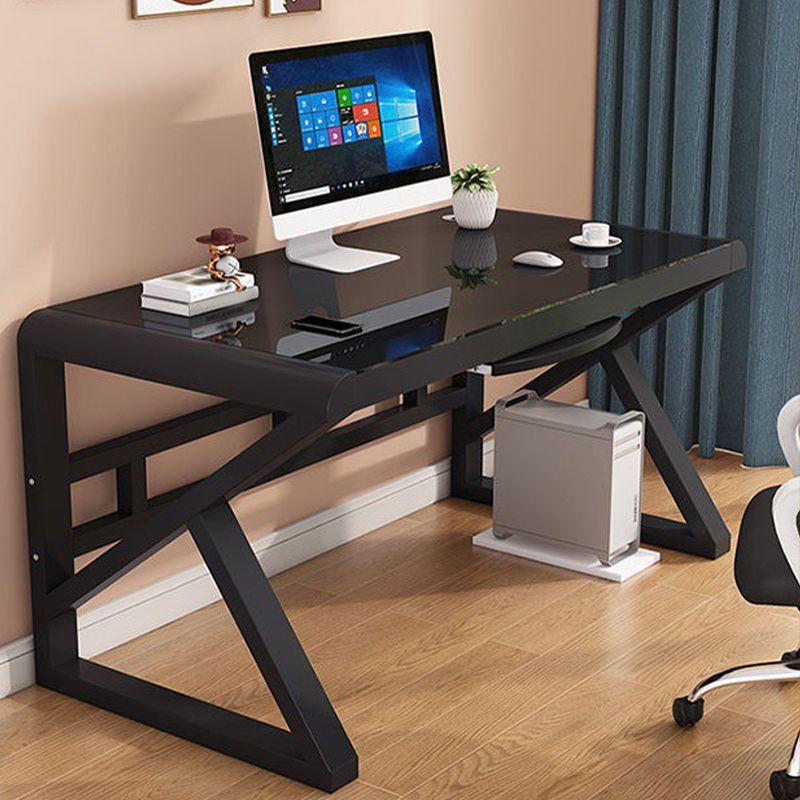 Modern Rectangular Gaming Desk Glass Top 29.53" Tall Computer Desk with Sled Base