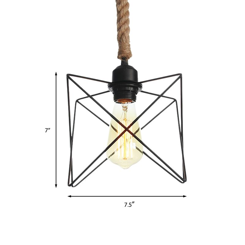 CABE DE CABE DE CABE Luz de luz colgante Metálico 1 Bulbo Lámpara de colgante negro con cable de cuerda