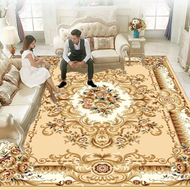 Vintage Washable Rug Classic Floral Design Rug Polyester Anti-Slip Carpet for Home Decor