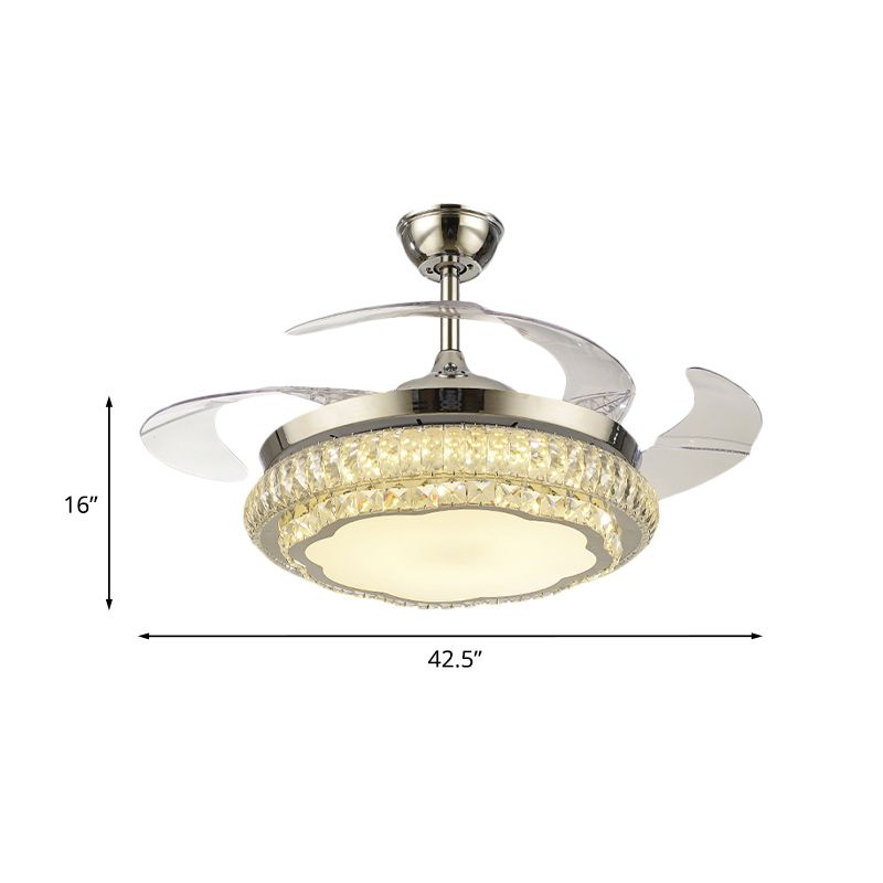 Ronde kristal spoelventilator met 4 bladen Minimalistische woonkamer 42,5 "W LED Semi Flush Light in zilver