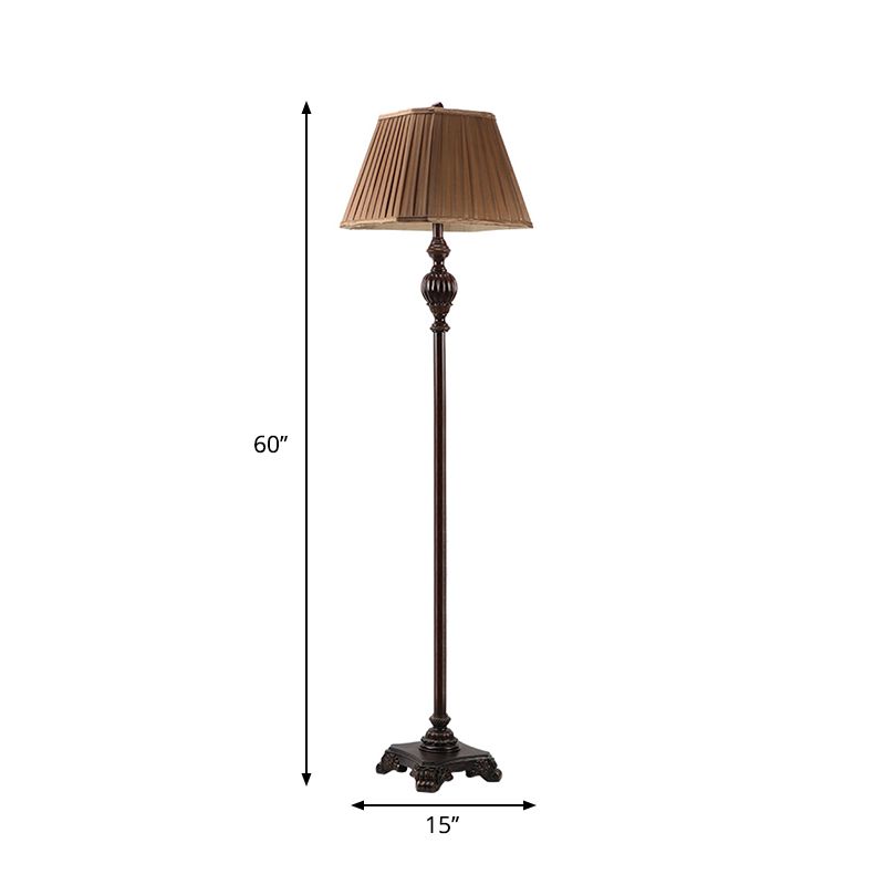 Antique Style Pleated Conical Shade Floor Lamp 1 Light Fabric Floor Light in Brown with Urn-Shaped Base