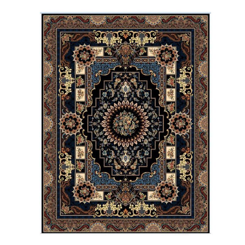 Tapis vintage noir mélange de médaillon graphique tapis lavable pour le salon