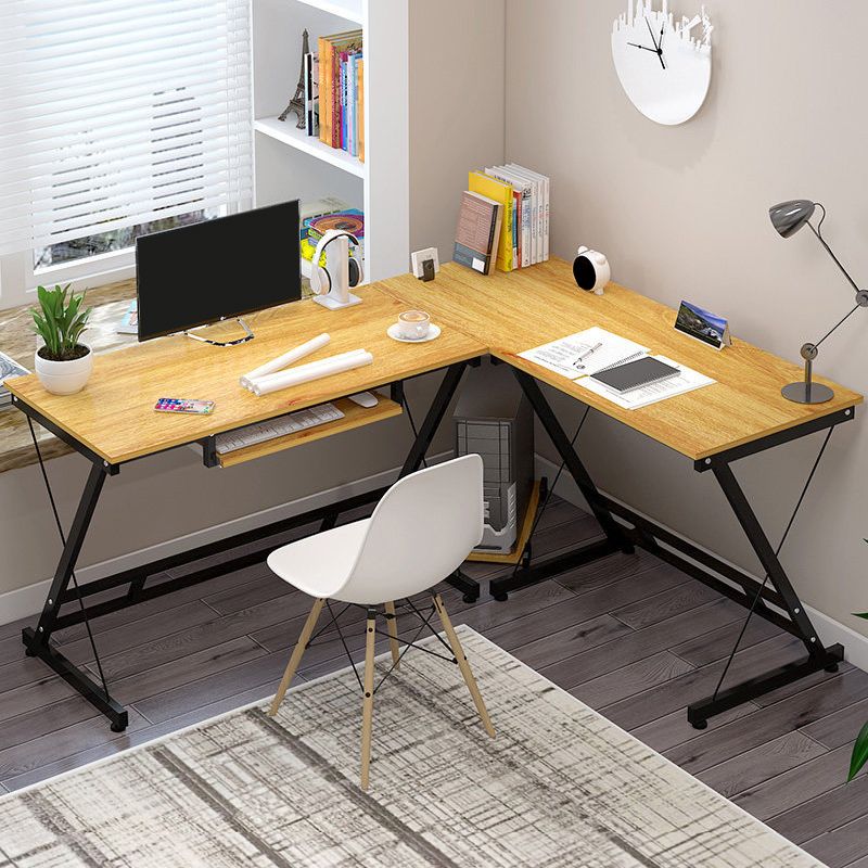 Metal and Wooden Computer Desk Modern L-Shape Keyboard Tray Office Desk for Office