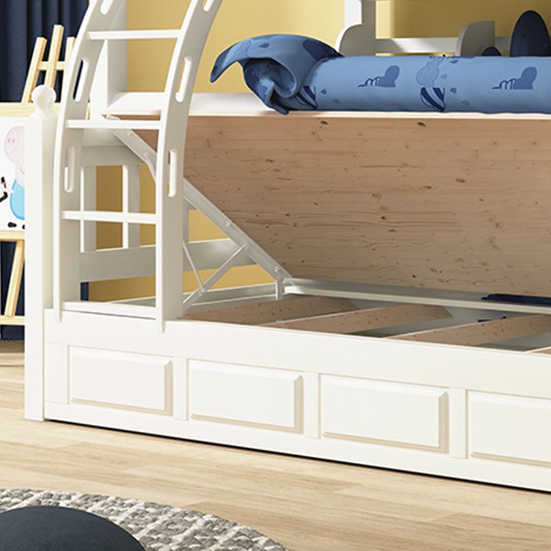 Traditional White Kid Bed Solid Wood Standard Bunk Bed with Ladder