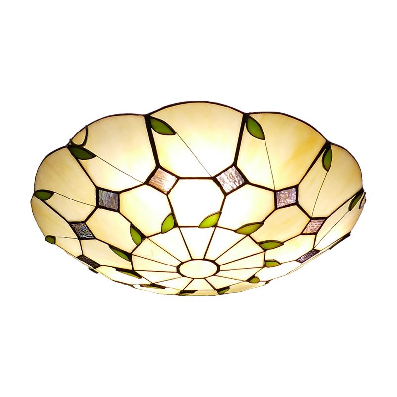 1-Light Bowl Flush Mount Tiffany Style Glass Ceiling Light for Hallway