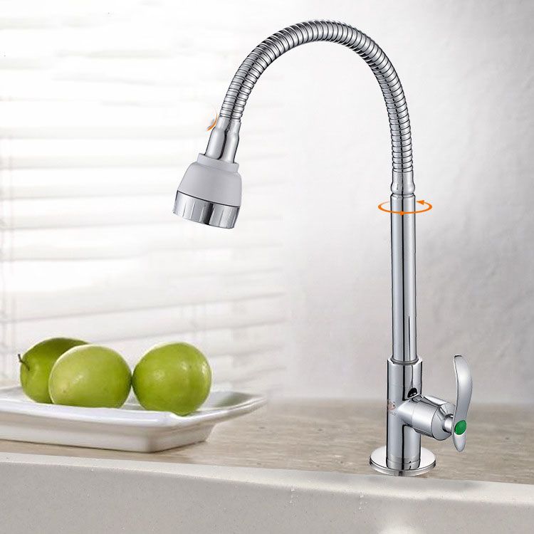 Modern 1-Hold Kitchen Faucet Single Handle Water Faucet in Chrome