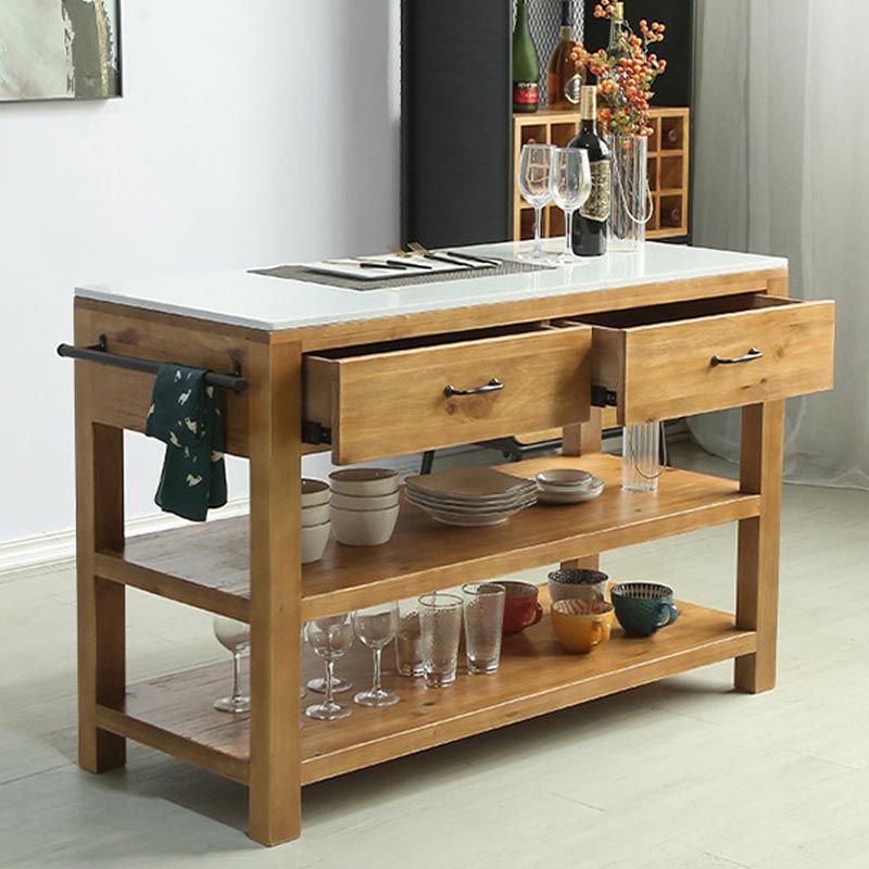 Modern Stationary Kitchen Island Set Wood Rectangular Kitchen Island Set for Home Use