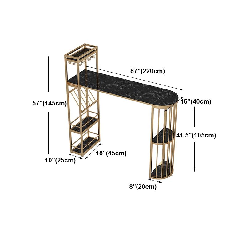 Glam Style Table in Iron Top and Faux Marble with Shelf Milk Tea Shop Bar Table