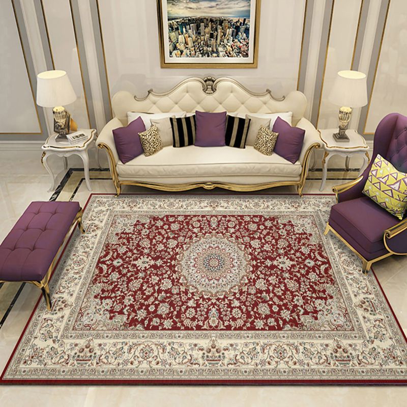 Dark Color Classical Indoor Rug Polyester Medallion Print Carpet Easy Care Rug for Home Decoration