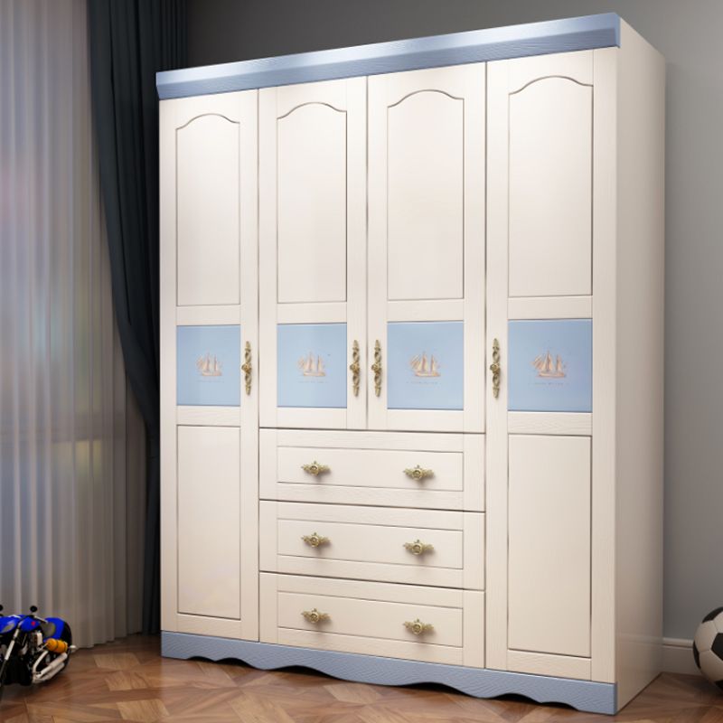 Solid Wood Kids Closet Modern Style White Colour Wardrobe Closet with Drawers