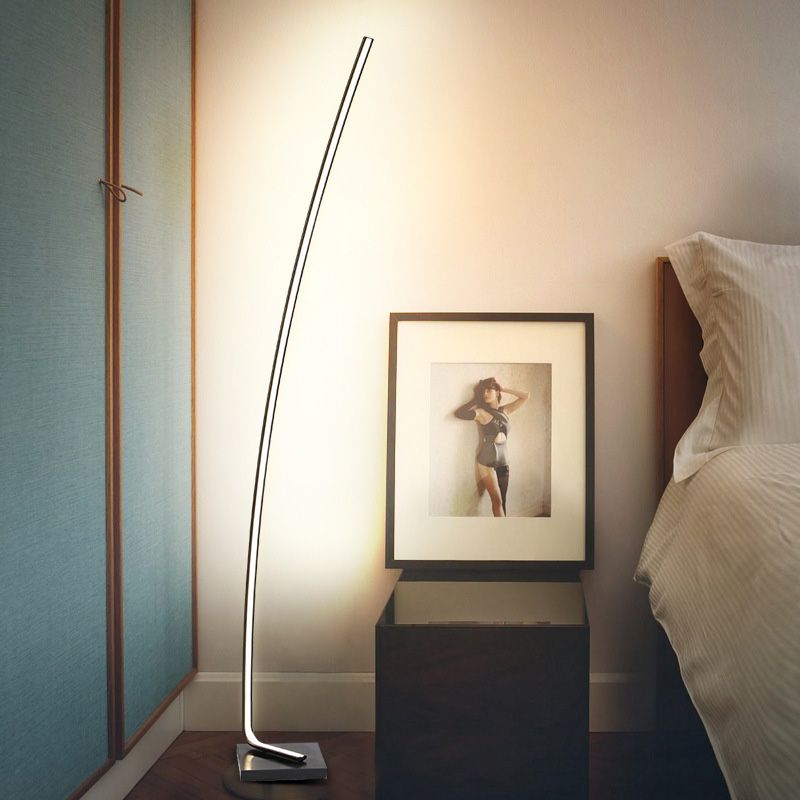 Metallic Curved Reading Floor Lamp Simplicity Black/White/Gold LED Bedside Stand Up Lighting in Warm/White Light