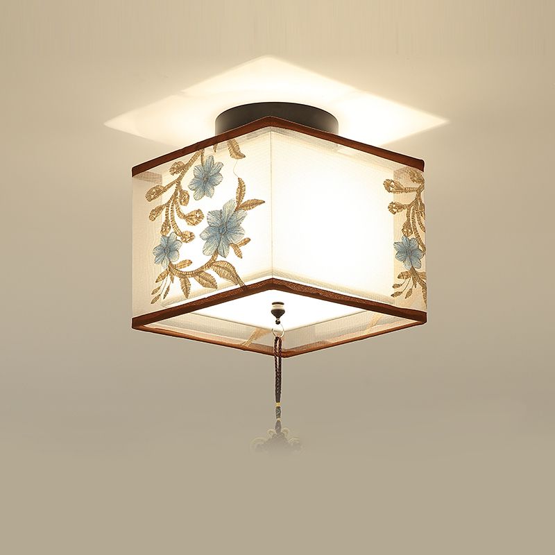 Traditional Style Geometric Ceiling Light Fixture Fabric Ceiling Mounted Light