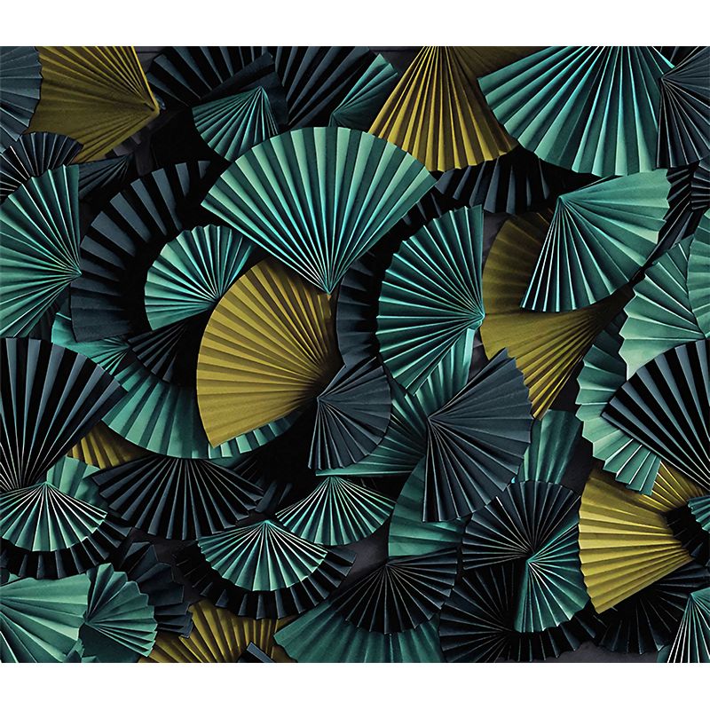 Moisture-Resistant Pleated Fan Mural Wallpaper for Accent Wall Asia Inspired Wall Art, Custom-Printed