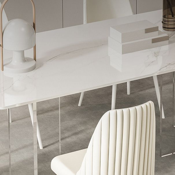 Sintered Stone Dining Table Modern White Dining Table with Acrylic Base