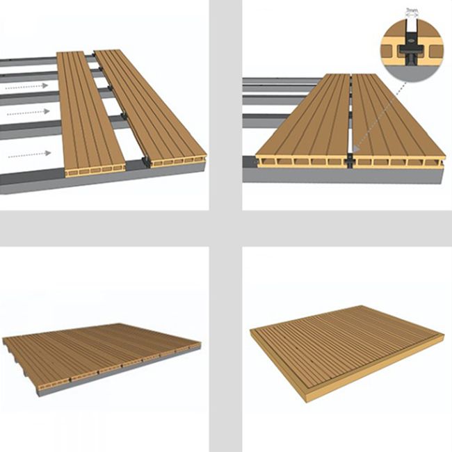 Outdoor Patio Deck Tile Kit Nailed Composite Embossed Deck Plank