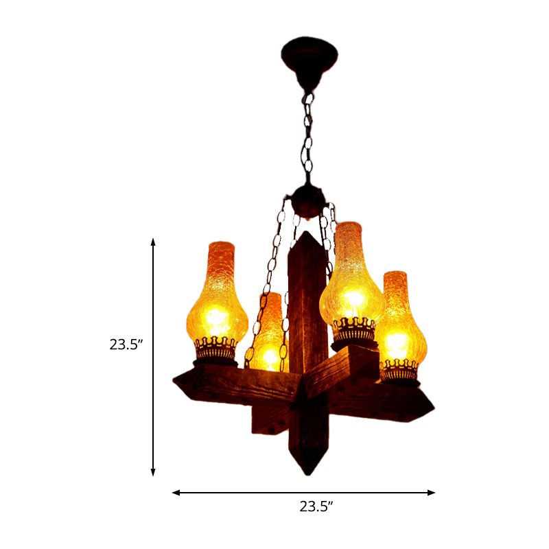 Amber Crackle Glass Vase Chandelier Lighting Farmhouse 5 Lights Dining Room Pendant with Metal Frame