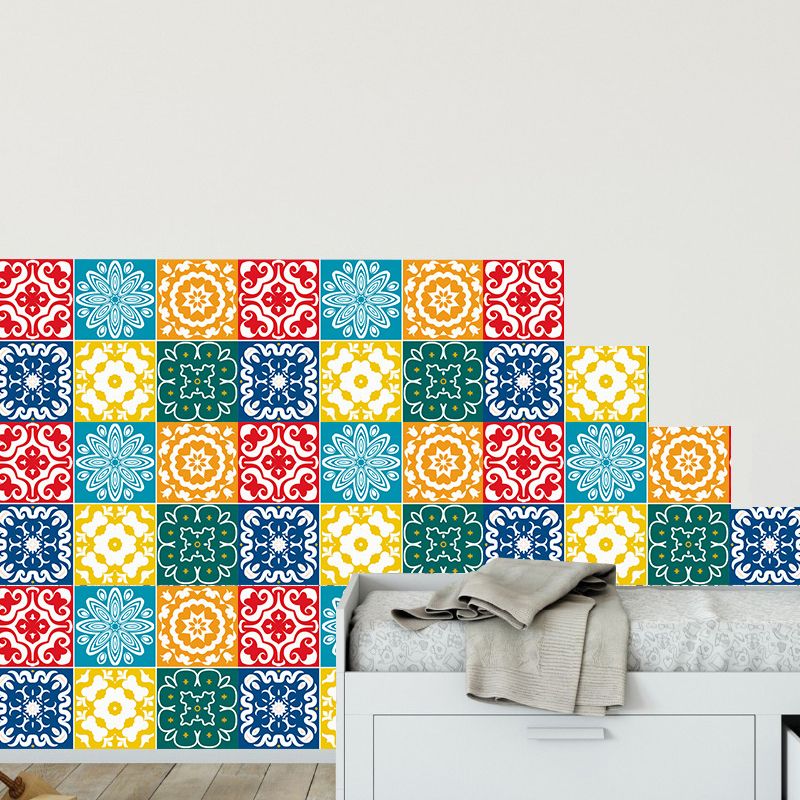 Boho Blossoming Flower Wallpaper Panels Red-Yellow Temporary Wall Art for Living Room