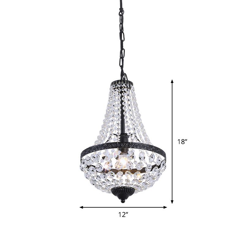 1 Bulb Ceiling Hang Fixture with Basket Frame Shade Crystal Strand Countryside Restaurant Suspension Light