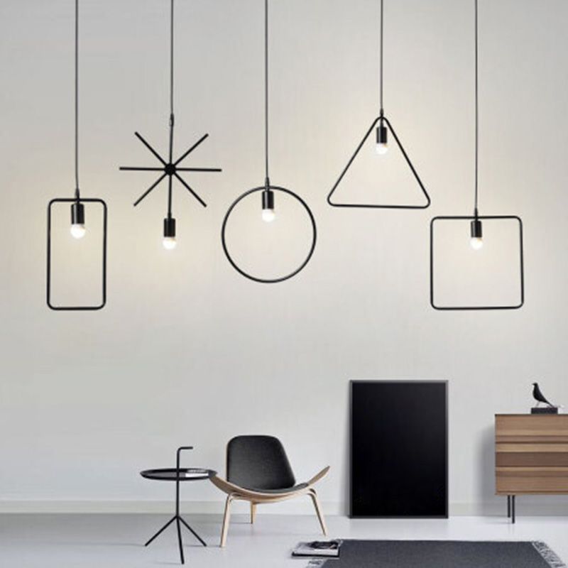 Metal Black Ceiling Lighting Fixture Geometric Loft Style Pendant Lighting Fixture