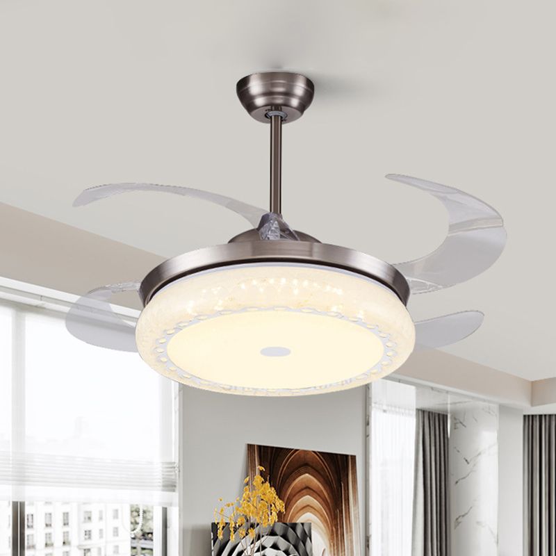 Silver LED Ceiling Fan Lamp Modernism Acrylic Circular Semi Flush Mount with 4 Clear Blades for Living Room, 36"/42" Wide