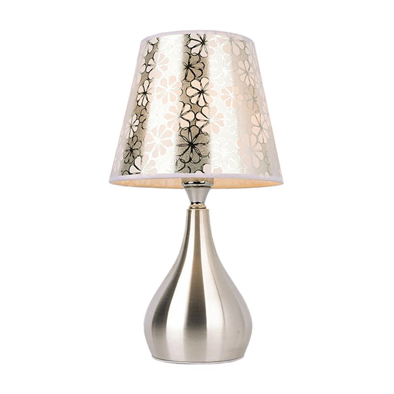 Tapered Table Light Modern Fabric Single Nickel Nightstand Lamp with Cloud/Geometric/Flower Pattern