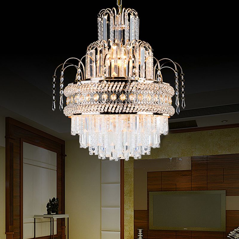 Victorian Style Tiered Crystal Chandelier 9-Light Golden Ceiling Pendant Fixture