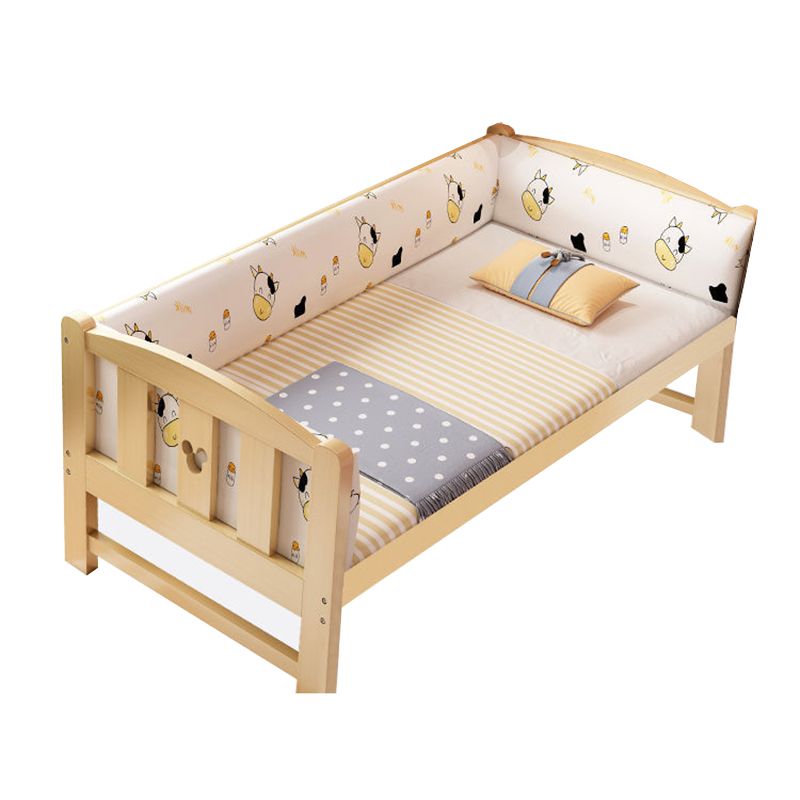 Natural Wood Slat Kids Bed Upholstered Mattress Included Bed with Detachable Guardrails