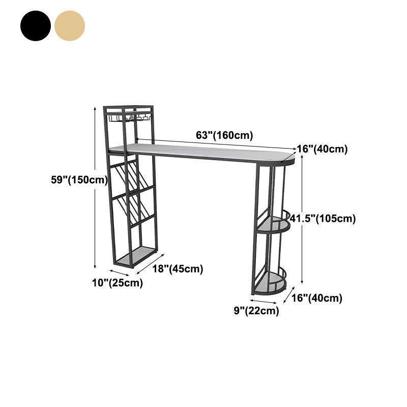Steen indoor glam balk eettafel ijzer dubbele voetstuk bistro tafel met wijnrek