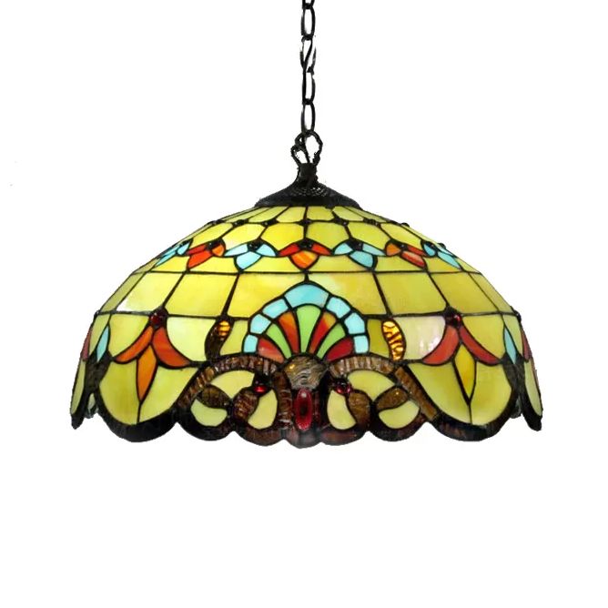 Hangende lampen voor woonkamer, verstelbare 2 lichten Dome schaduw Hanglamp met kunstglazen schaduw Victoriaanse stijl, 16 "W