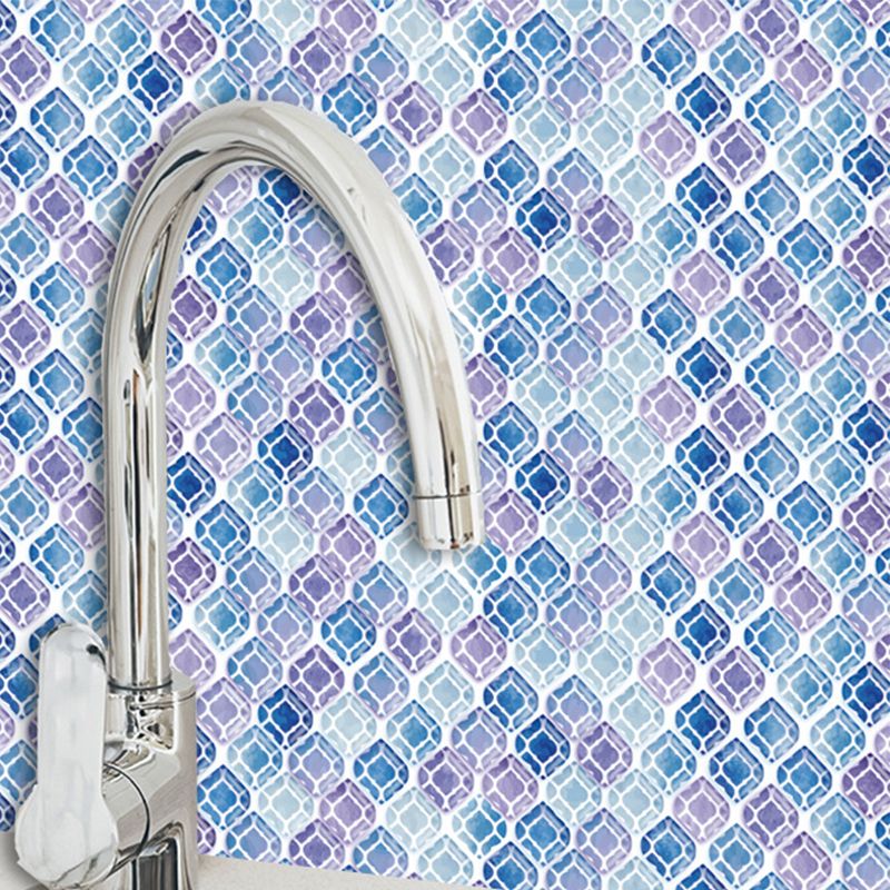 Boho Trellis Mosaic Tiles Wallpaper Panels Blue-Purple Self-Adhesive Wall Covering for Kitchen