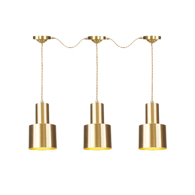 Metal Gold Finish Tandem Multi Ceiling Light Tube 3/5/7 Heads Industrial-Style Hanging Pendant Lamp