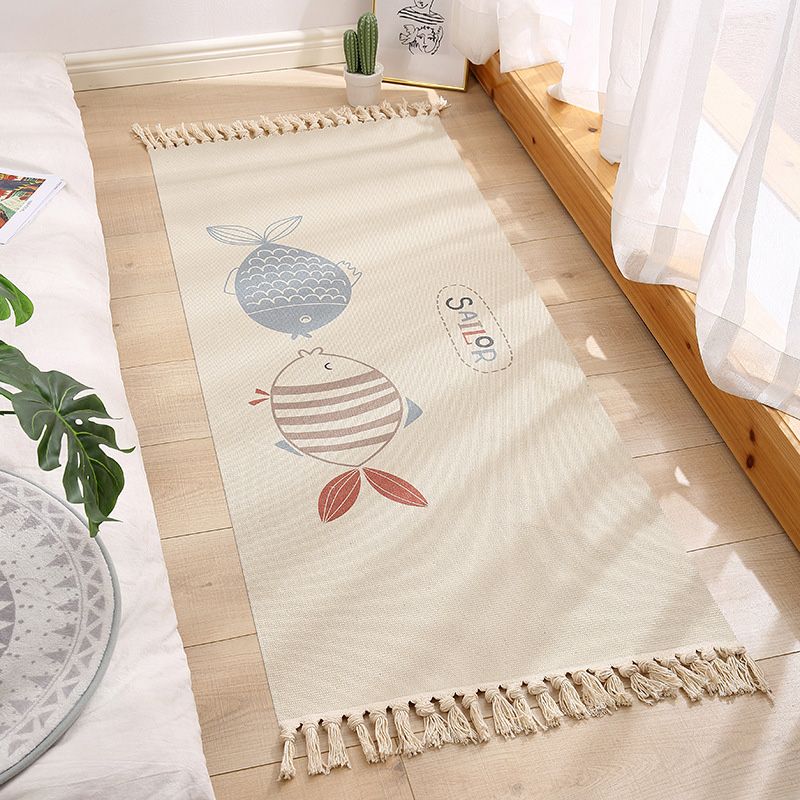 Americana Bedroom Rug Multi-Colored Geometric Print Area Rug Machine Washable Easy Care Carpet with Tassel