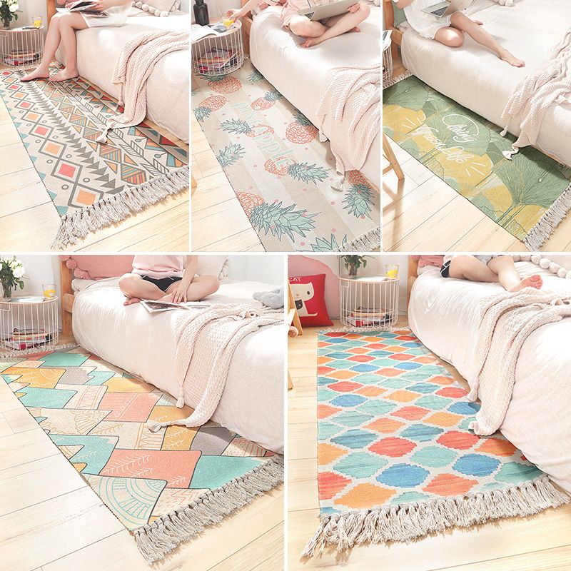 Bohemian Geometric Print Rug Multi Colored Cotton Indoor Rug Pet Friendly Easy Care Washable Area Carpet for Bedroom