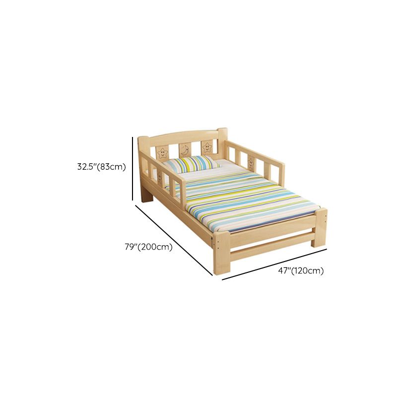 Natural Slat Bed Solid Wood Standard Bed with Detachable Guardrails