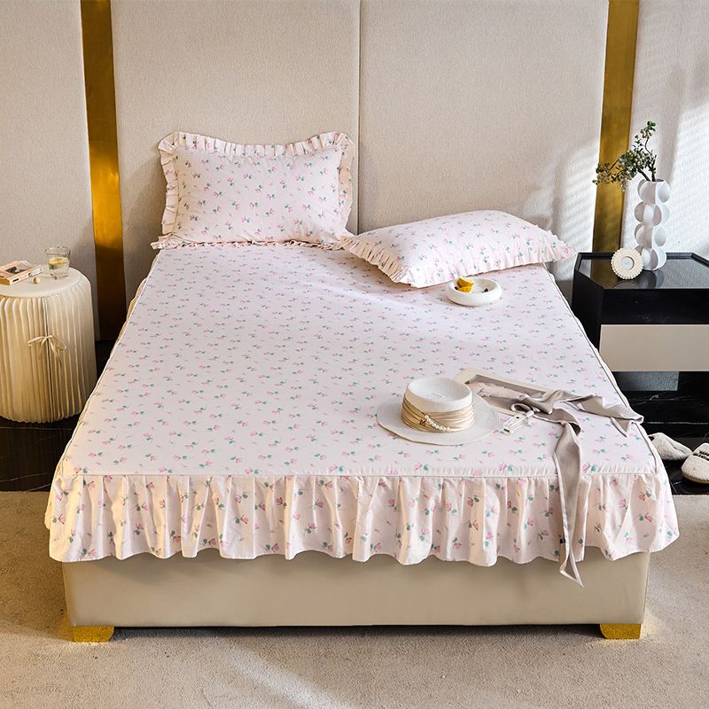 Modern Bed Sheet Set Spring Cotton Floral Print Fitted Sheet