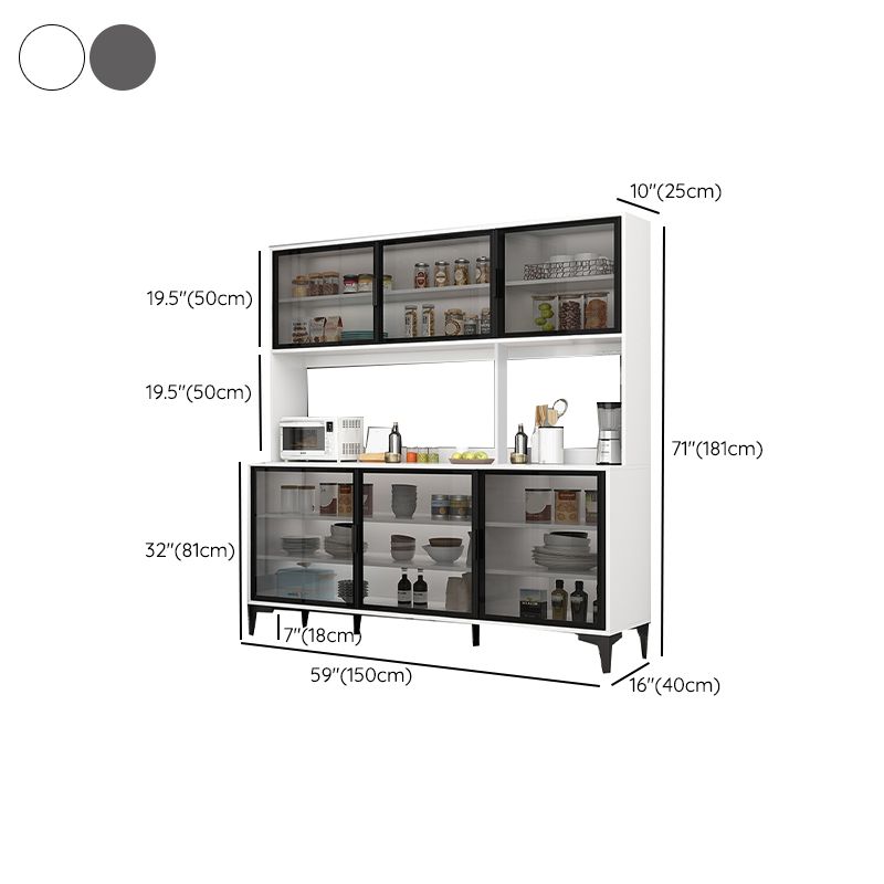 Contemporary Buffet Table Glass Doors Faux Wood Buffet Stand with Doors for Kitchen