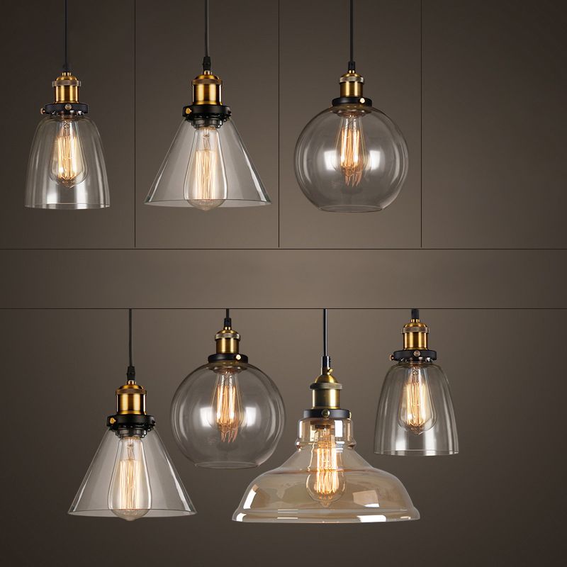 Hanging Pendant Lights Vintage Industrial Style1 Light Pendants with Glass Shade for Bedroom