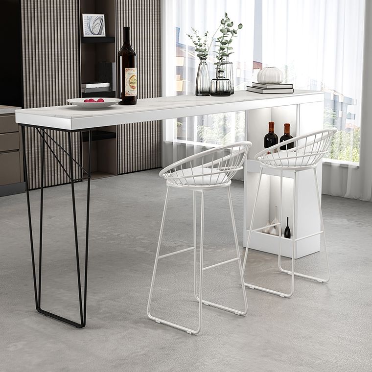 Industrial White Wood Bar Dining Table Stone Top Rectangle Indoor Bistro Table with Shelf