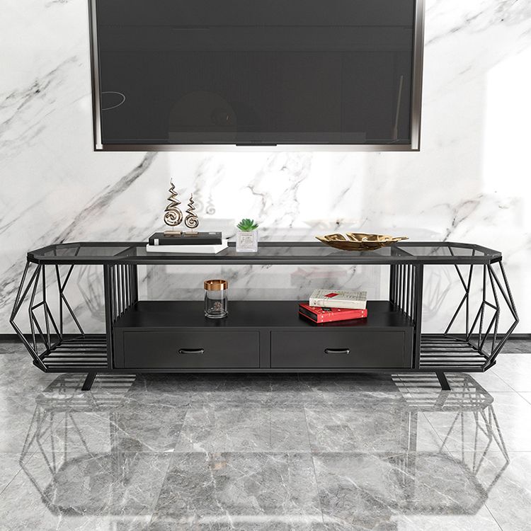 Glass Open Shelving TV Stand Luxury Style TV Cabinet with Drawers