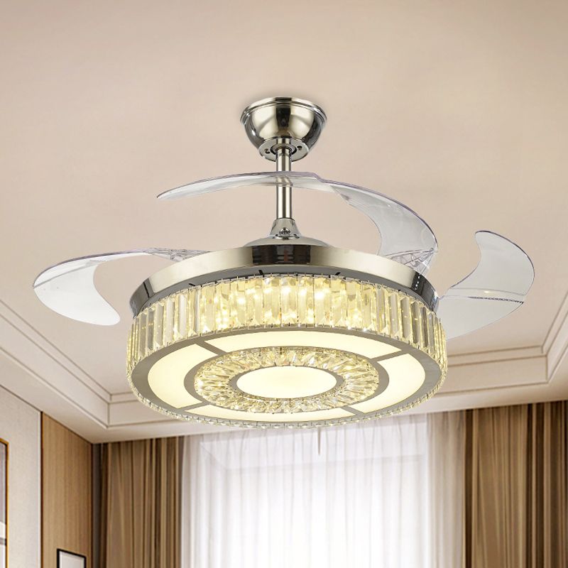 Ronde kristal spoelventilator met 4 bladen Minimalistische woonkamer 42,5 "W LED Semi Flush Light in zilver