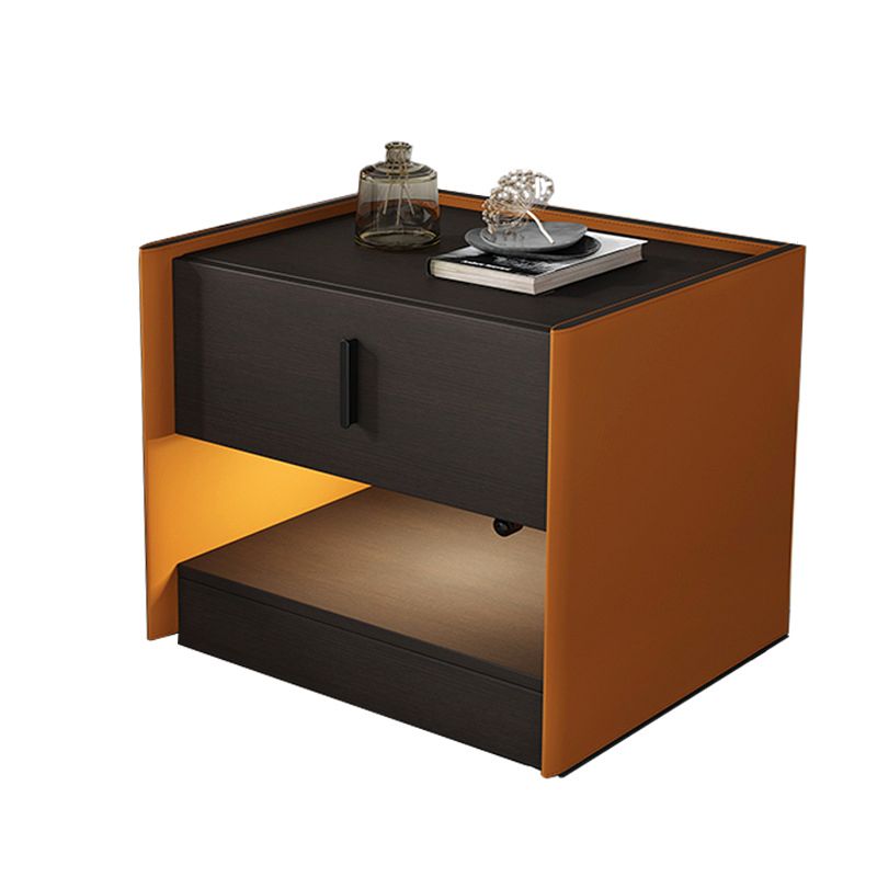 Modern Faux Leather Nightstand 1/2 - Drawer Nightstand with Open Storage