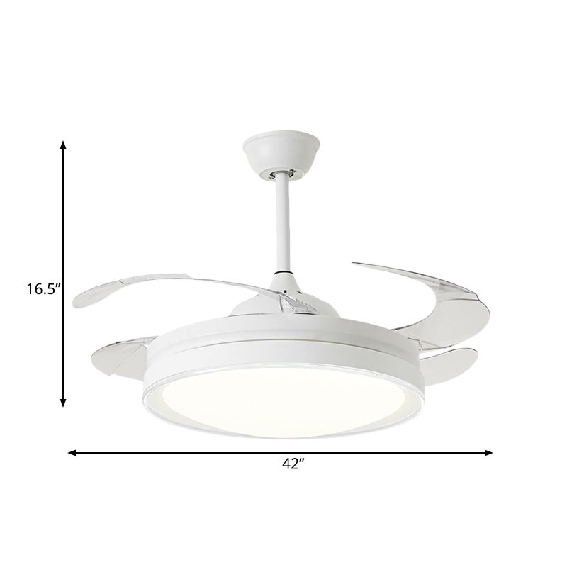 42 "W witte cirkel hanger ventilator licht minimalisme led eetkamer semi montage verlichting met 4 messen, muur/afstandsbediening/muur en afstandsbediening