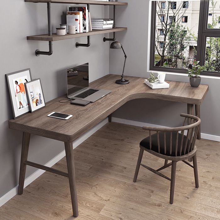 Industrial L-Shape Office Desk Solid Wooden Writing Desk for Office