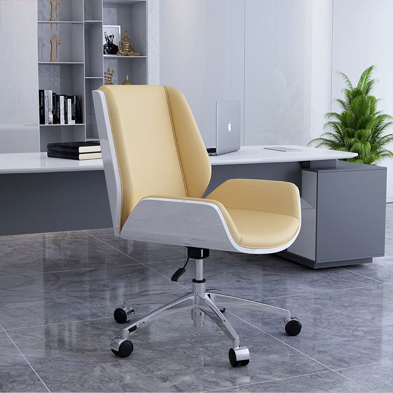 Mid Back Armless Desk Chair Modern Faux Leather Swivel Task Chair