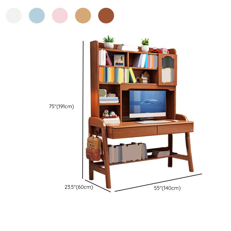 Adjustable Desk Kids Desk 23.6" Width Solid Wood Desk with Bookshelf